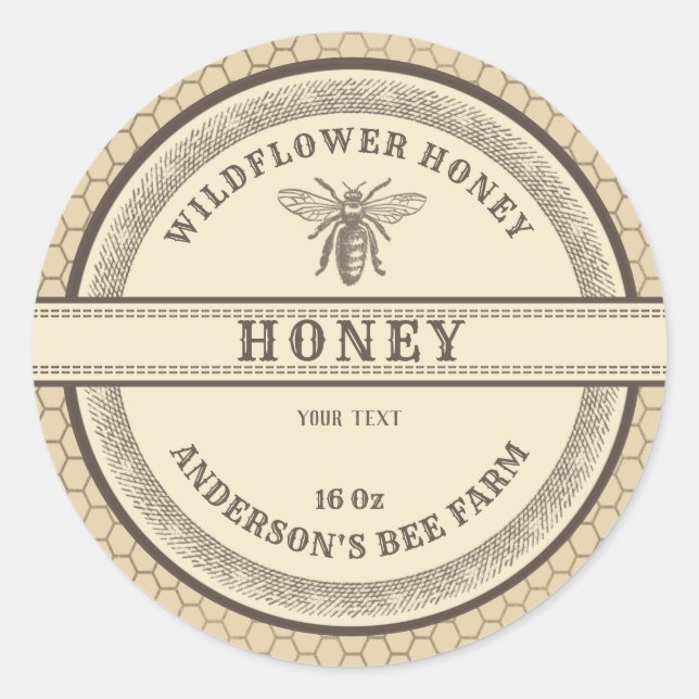 Vintage honeycomb bee honey jar label  (Front)