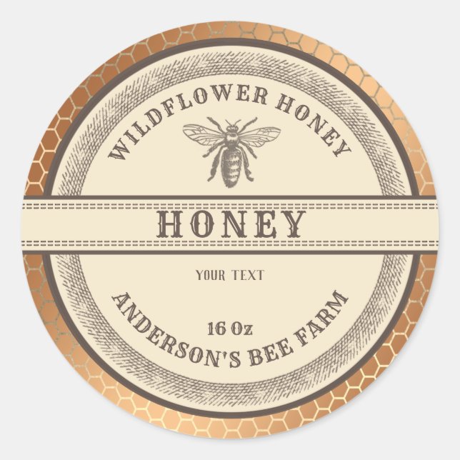 Vintage honeycomb bee honey jar label  (Front)