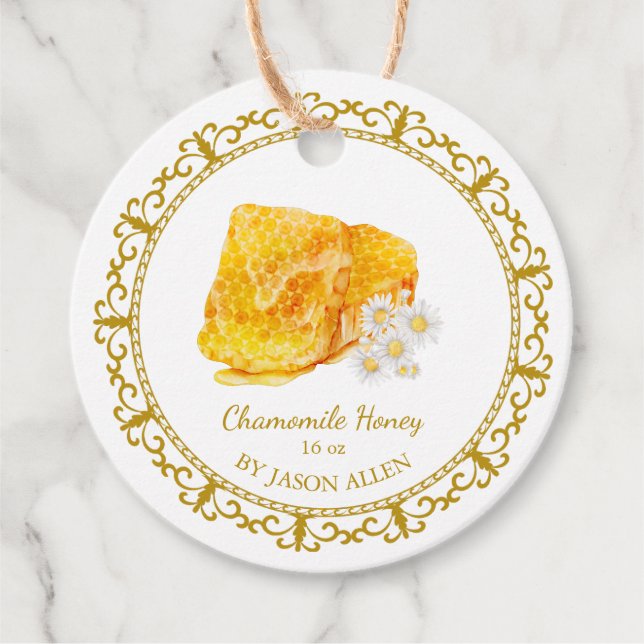 Vintage Honeycomb Chamomile Infused Honey Hang Tag (Front)