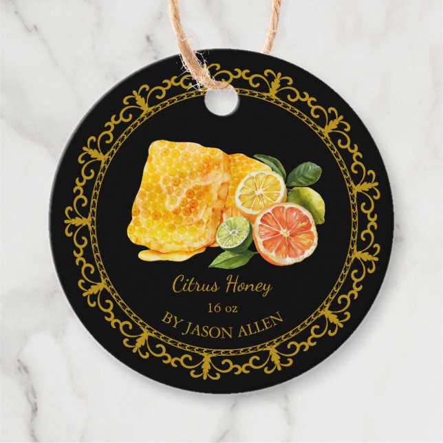 Vintage Honeycomb Citrus Infused Honey Hang Tag (Front)