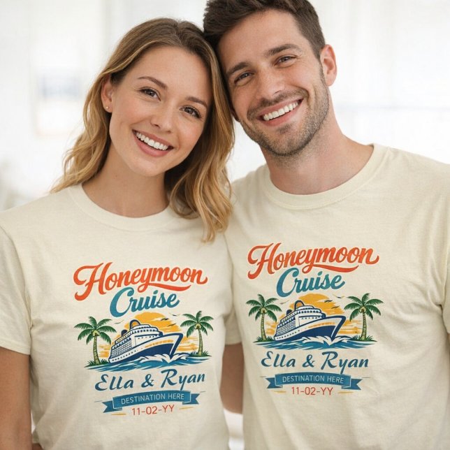 Vintage Honeymoon Cruise Personalized Couple’s T-Shirt (Creator Uploaded)