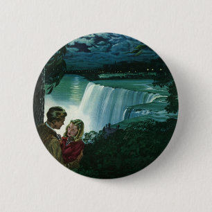 Vintage Honeymoon Love, Newlyweds at Niagara Falls Button