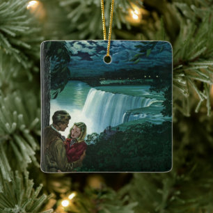 Vintage Honeymoon Love, Newlyweds at Niagara Falls Ceramic Ornament