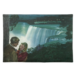 Vintage Honeymoon Love, Newlyweds at Niagara Falls Cloth Placemat