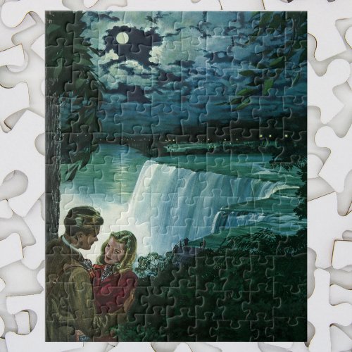 Vintage Honeymoon Love Newlyweds at Niagara Falls Jigsaw Puzzle