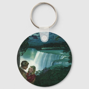 Vintage Honeymoon Love, Newlyweds at Niagara Falls Keychain
