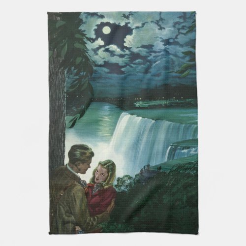 Vintage Honeymoon Love Newlyweds at Niagara Falls Kitchen Towel