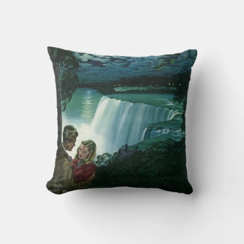 Vintage Honeymoon Love Newlyweds at Niagara Falls Throw Pillow