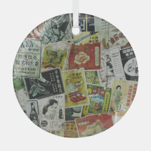 Vintage Hong Kong advertisement wall. Glass Ornament