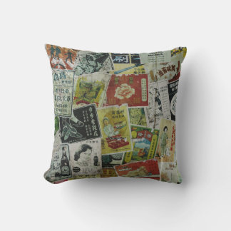 Vintage Hong Kong advertisement wall. Throw Pillow