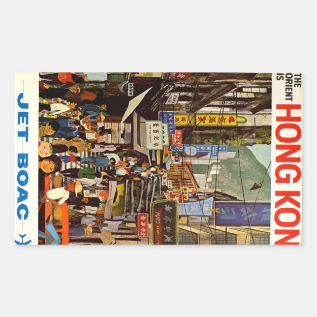 Vintage Hong Kong Airline Travel Advertisements Rectangular Sticker (Front)