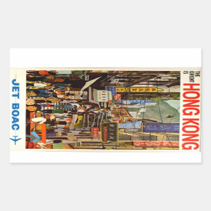 Vintage Hong Kong Airline Travel Advertisements Rectangular Sticker