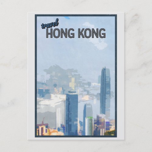 Vintage Hong Kong City Skyline Travel Postcard