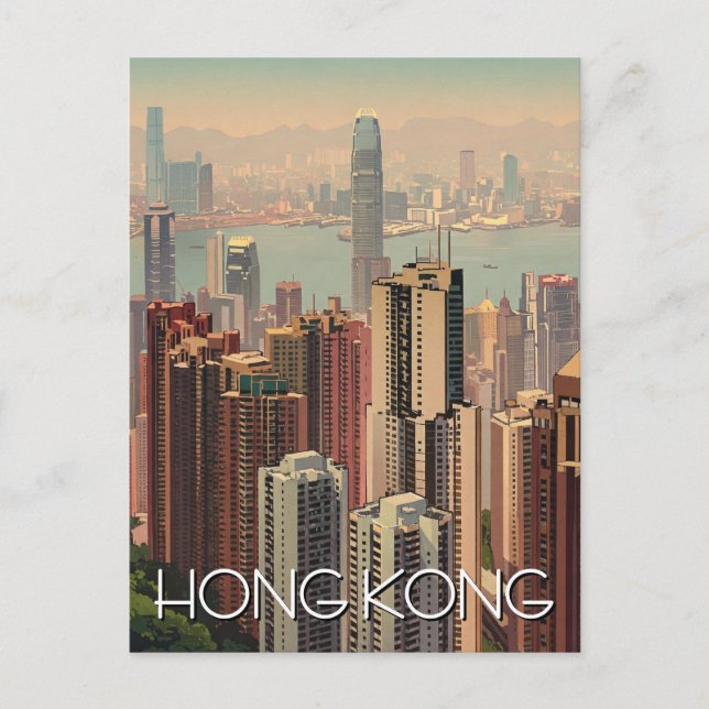 Vintage Hong Kong Skyscrapers Travel Postcard (Front)
