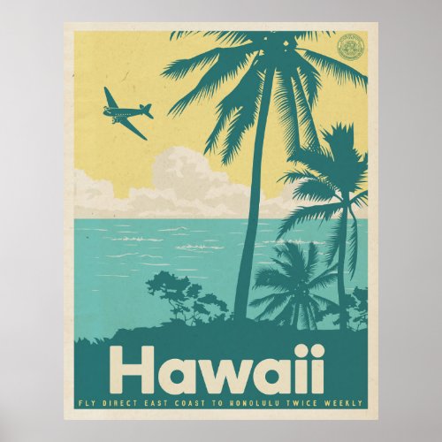 Vintage Honolulu Aviation Travel Poster