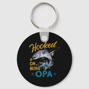 Vintage Hooked On Being Opa Funny Fishing Fathers Keychain