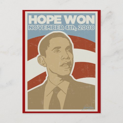 Vintage Hope Won Obama Postcard