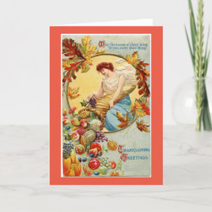 Vintage Horn Of Plenty Thanksgiving Card