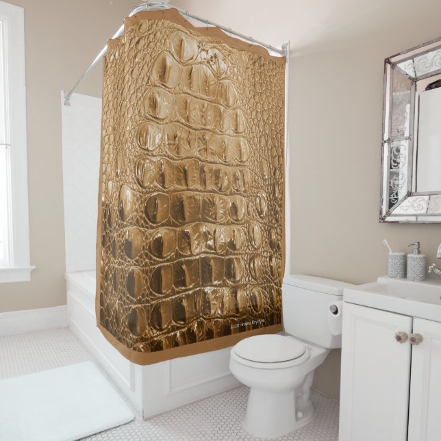 VINTAGE "HORNBACK" ALLIGATOR  BRONZE SHOWER CURTAIN (In Situ)