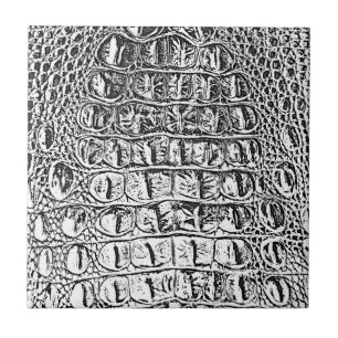 VINTAGE "HORNBACK" ALLIGATOR LEATHER BLACK & WHITE CERAMIC TILE