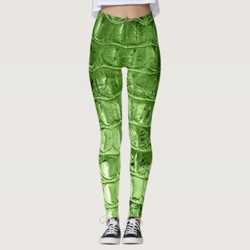 VINTAGE HORNBACK ALLIGATOR  LEATHER LEAF GREEN LEGGINGS