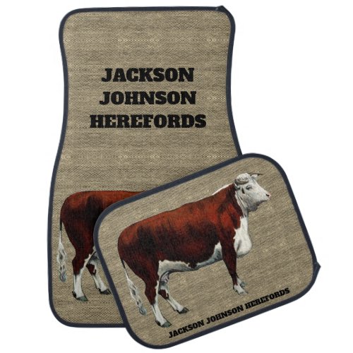 Vintage Horned Hereford Cow Car Floor Mat