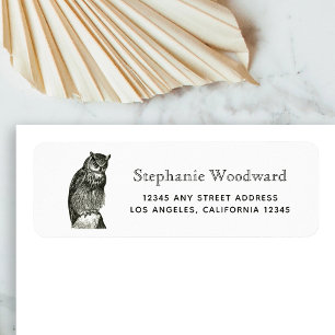 Vintage Horned Owl Black and White Return Address Label