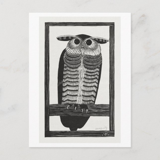 Vintage Horned Owl Illustration Postcard (Front)