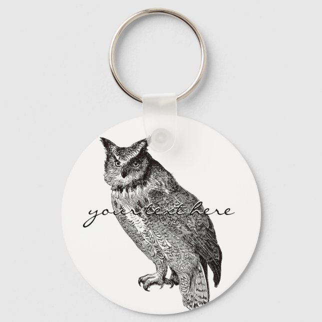 Vintage Horned Owl Keychain (Front)