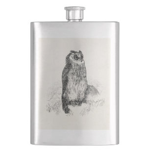 Vintage Horned Owl Personalized Retro Owls Birds Hip Flask