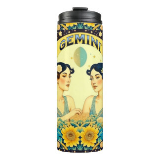 Vintage Horoscope Sign Gemini Twins Celestial Thermal Tumbler