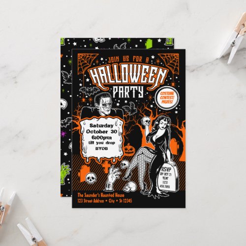 Vintage Horror Adult Halloween Costume Party Invitation