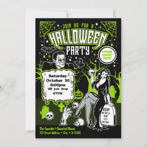 Vintage Horror Adult Halloween Costume Party  Invitation