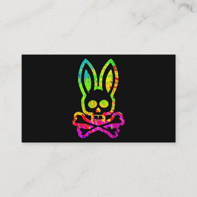 Vintage Horror Bunny Rabbit Face Tie Dye Happy Eas Business Card (Front)