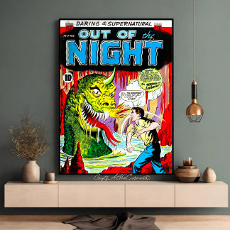 Vintage Horror Comics Out Of The Night Minotaur Framed Art