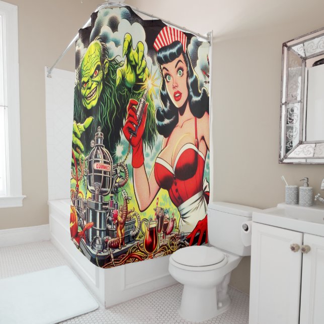 Vintage Horror Comics Shower Curtain (In Situ)
