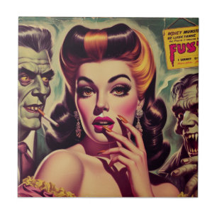 Vintage Horror Goth Girl Ceramic Tile