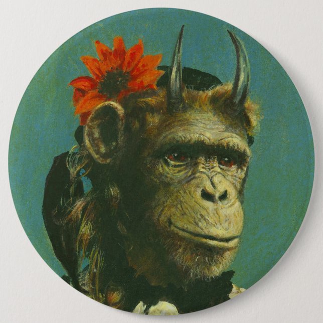 Vintage Horror Monkey Demon Badge Button (Front)