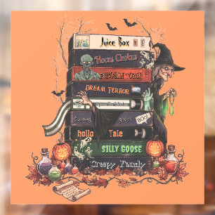 Vintage Horror Movie VHS Tapes Stack Art Window Cling