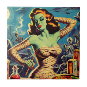 Vintage Horror Mummy Girl Ceramic Tile