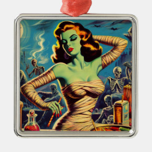 Vintage Horror Mummy Girl Metal Ornament