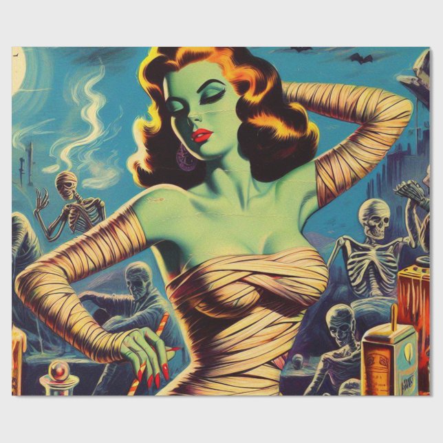 Vintage Horror Mummy Girl Wrapping Paper (Flat)