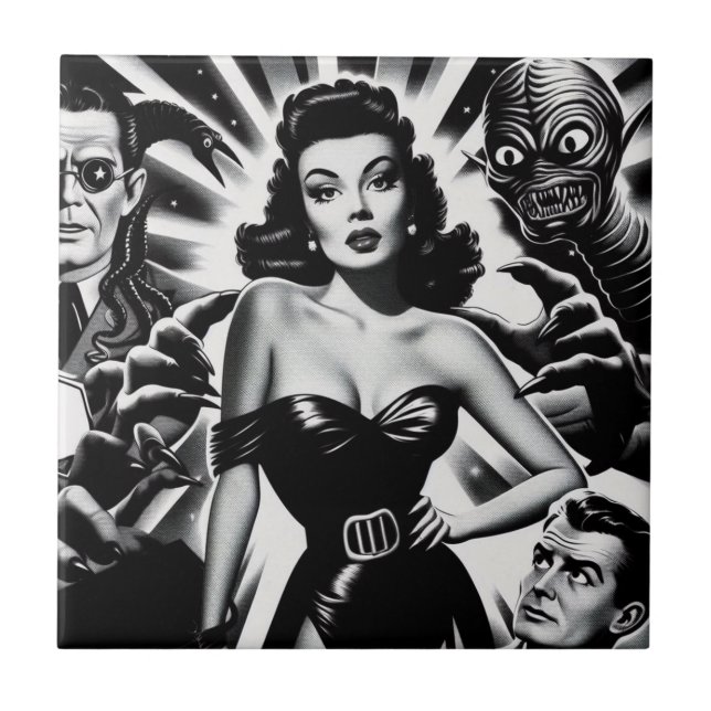 Vintage Horror Pin-up Ceramic Tile (Front)