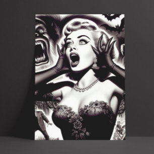 Vintage Horror Pin-up Postcard