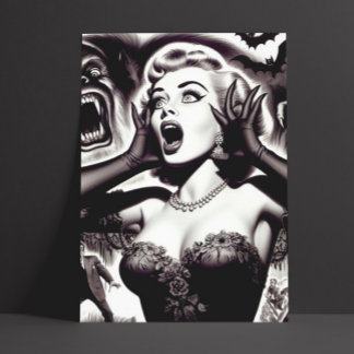 Vintage Horror Pin-up Postcard