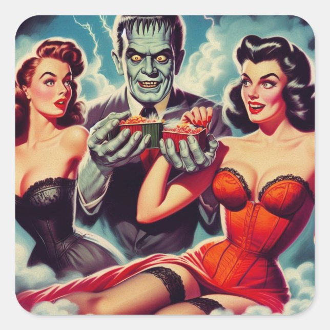 Vintage Horror Pin-ups Square Sticker (Front)