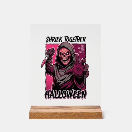 Vintage Horror Shirt with Engraved Slasher Hallowe Acrylic Sign