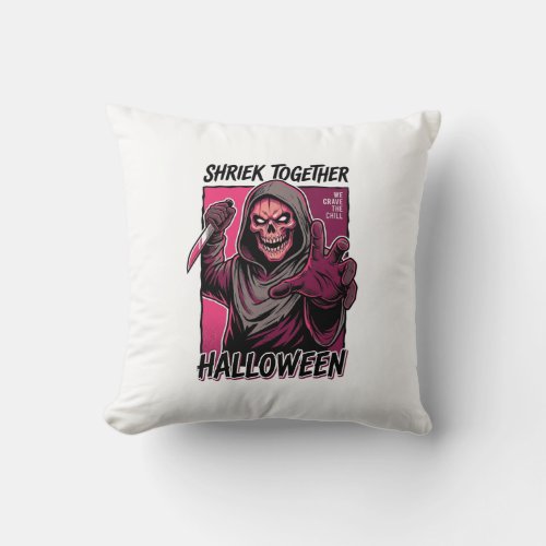 Vintage Horror Shirt with Engraved Slasher Hallowe Throw Pillow