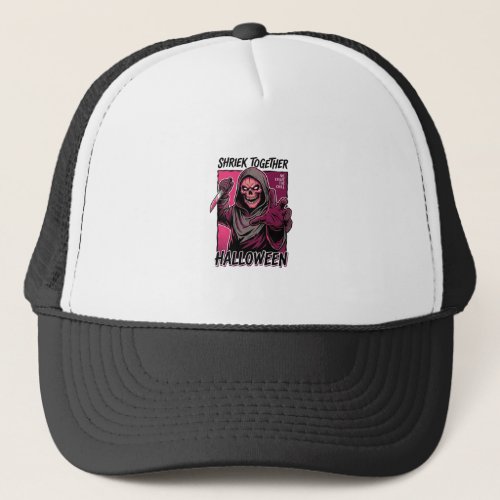 Vintage Horror Shirt with Engraved Slasher Hallowe Trucker Hat