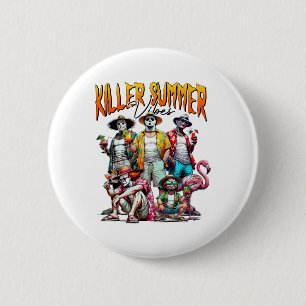 Vintage Horror Summer Vibes Funny Halloween Summer Button
